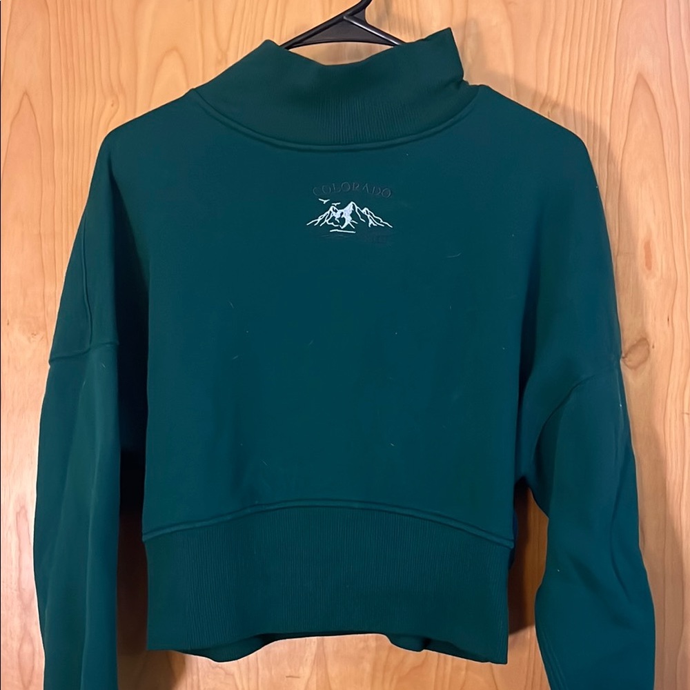Green Cropped Turtleneck Sweatshirt